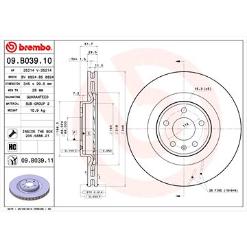 

BREMBO brzdový kotouč 09.B039.11, sada 2 ks