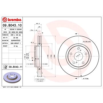 

BREMBO brzdový kotouč 09.B043.11, sada 2 ks