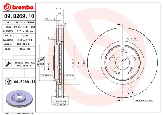 

BREMBO brzdový kotouč 09.B269.11, sada 2 ks