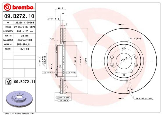

BREMBO brzdový kotouč 09.B272.10, sada 2 ks