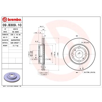 

BREMBO brzdový kotouč 09.B309.10, sada 2 ks