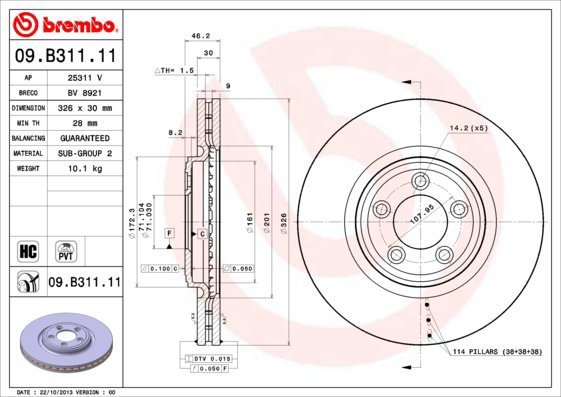 

BREMBO brzdový kotouč 09.B311.11, sada 2 ks