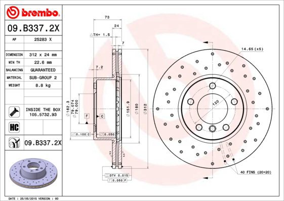 

BREMBO brzdový kotouč 09.B337.2X, sada 2 ks