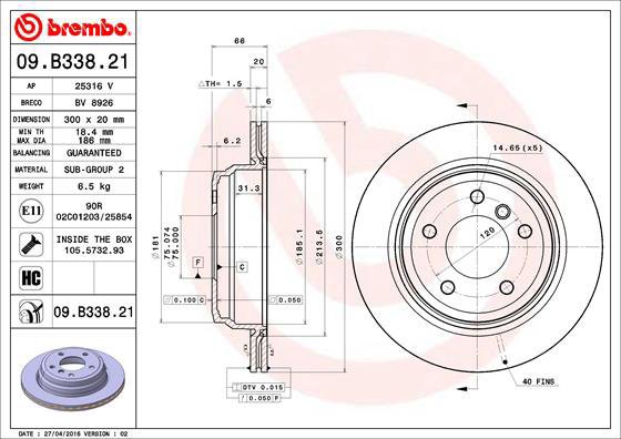 

BREMBO brzdový kotouč 09.B338.21, sada 2 ks