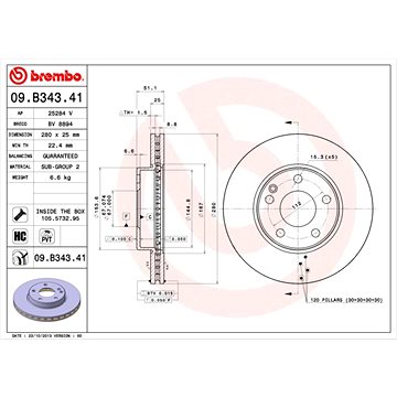 

BREMBO brzdový kotouč 09.B343.41, sada 2 ks