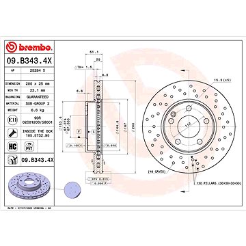 

BREMBO brzdový kotouč 09.B343.4X, sada 2 ks