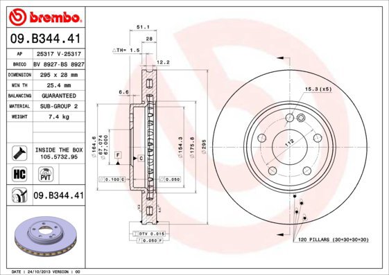 

BREMBO brzdový kotouč 09.B344.41, sada 2 ks