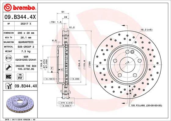 

BREMBO brzdový kotouč 09.B344.4X, sada 2 ks