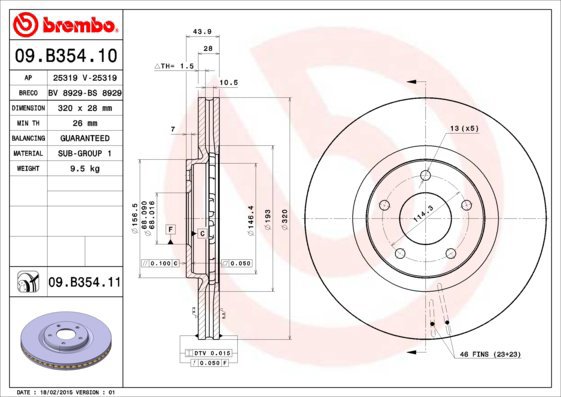 

BREMBO brzdový kotouč 09.B354.11, sada 2 ks