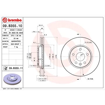 

BREMBO brzdový kotouč 09.B355.11, sada 2 ks