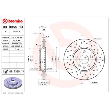 

BREMBO brzdový kotouč 09.B355.1X, sada 2 ks