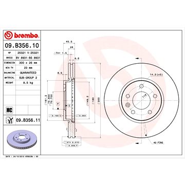 

BREMBO brzdový kotouč 09.B356.11, sada 2 ks