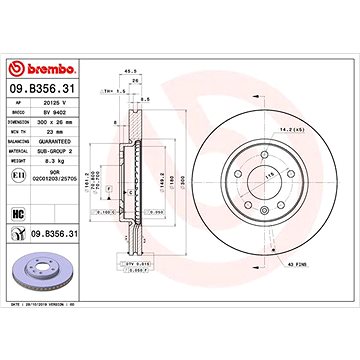 

BREMBO brzdový kotouč 09.B356.31, sada 2 ks