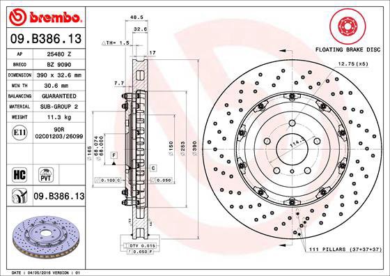 

BREMBO brzdový kotouč 09.B386.13, sada 2 ks