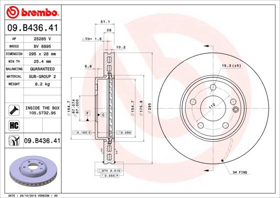 

BREMBO brzdový kotouč 09.B436.41, sada 2 ks