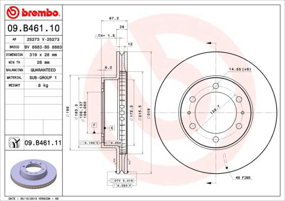 

BREMBO brzdový kotouč 09.B461.11, sada 2 ks