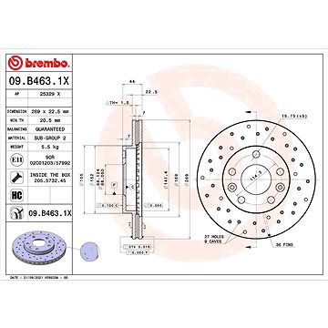 

BREMBO brzdový kotouč 09.B463.1X, sada 2 ks