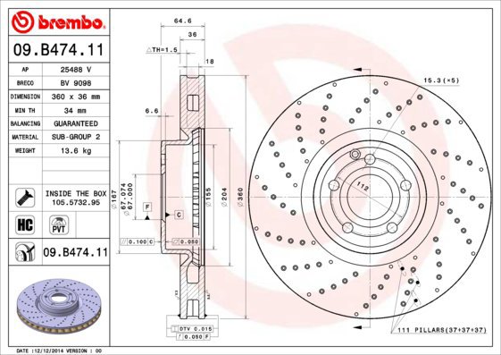 

BREMBO brzdový kotouč 09.B474.11, sada 2 ks