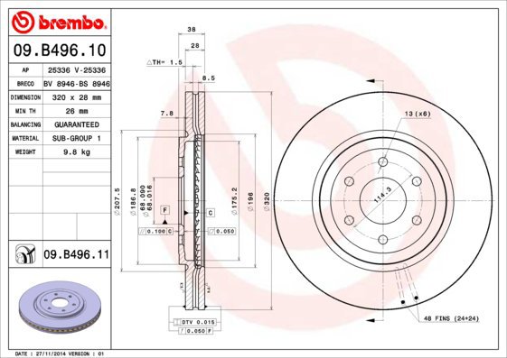 

BREMBO brzdový kotouč 09.B496.11, sada 2 ks