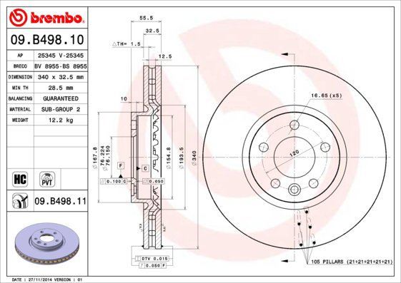 

BREMBO brzdový kotouč 09.B498.11, sada 2 ks