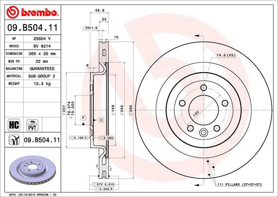 

BREMBO brzdový kotouč 09.B504.11, sada 2 ks