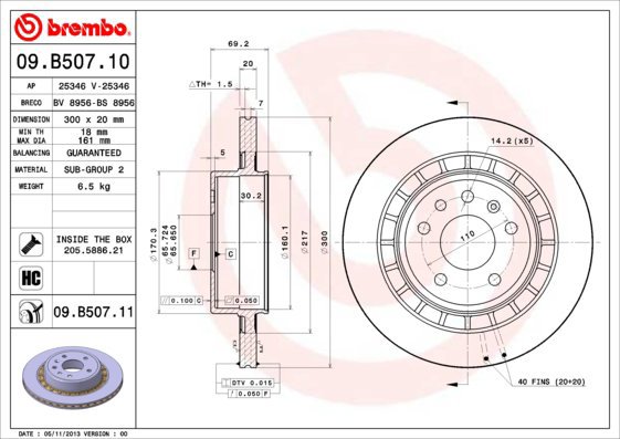 

BREMBO brzdový kotouč 09.B507.11, sada 2 ks