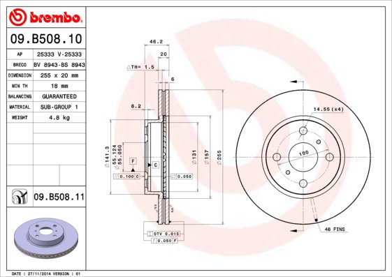 

BREMBO brzdový kotouč 09.B508.11, sada 2 ks