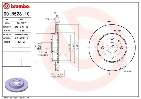 

BREMBO brzdový kotouč 09.B523.10, sada 2 ks