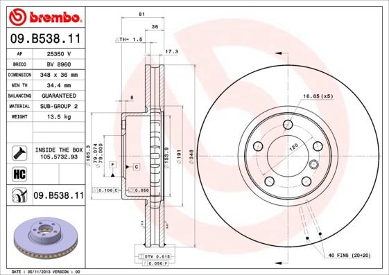 

BREMBO brzdový kotouč 09.B538.11, sada 2 ks