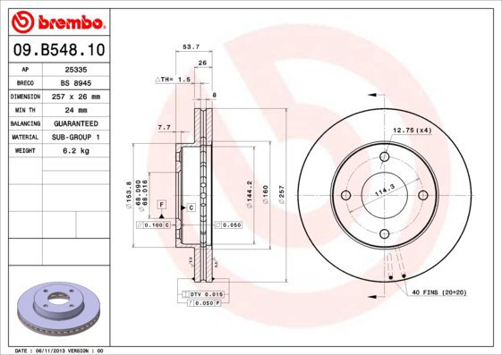 

BREMBO brzdový kotouč 09.B548.10, sada 2 ks