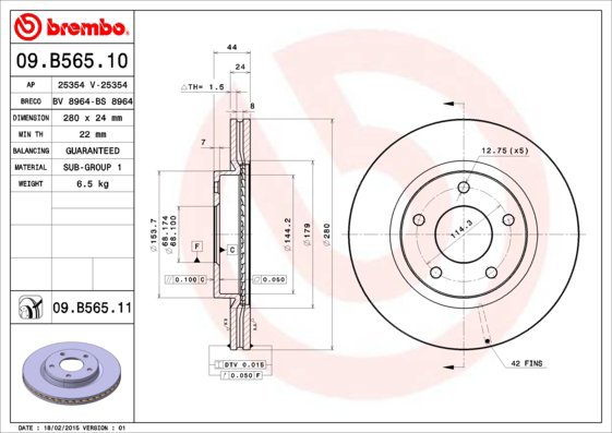

BREMBO brzdový kotouč 09.B565.11, sada 2 ks