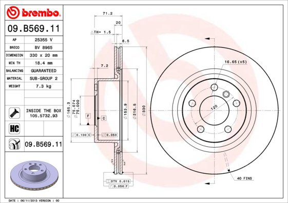 

BREMBO brzdový kotouč 09.B569.11, sada 2 ks