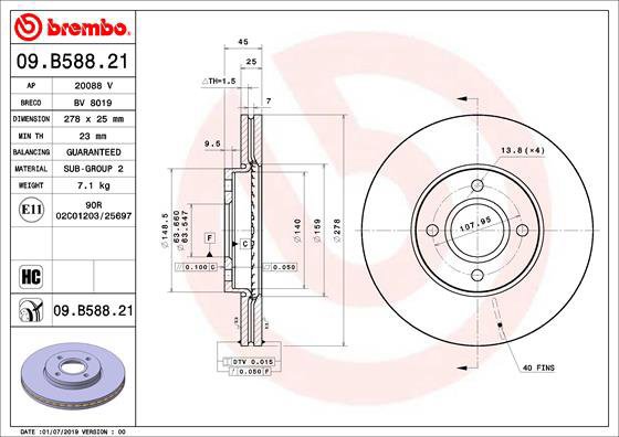 

BREMBO brzdový kotouč 09.B588.21, sada 2 ks