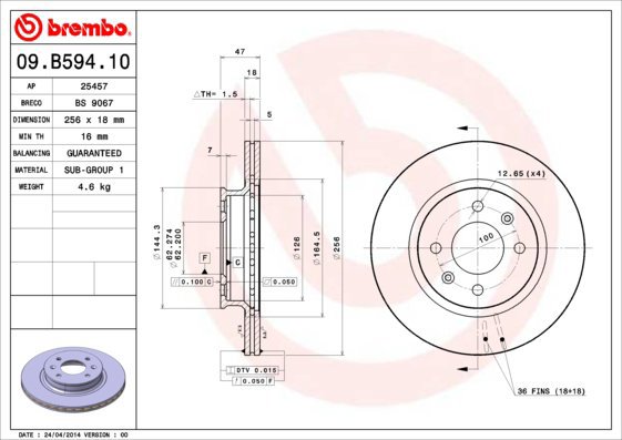 

BREMBO brzdový kotouč 09.B594.10, sada 2 ks