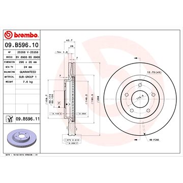 

BREMBO brzdový kotouč 09.B596.11, sada 2 ks