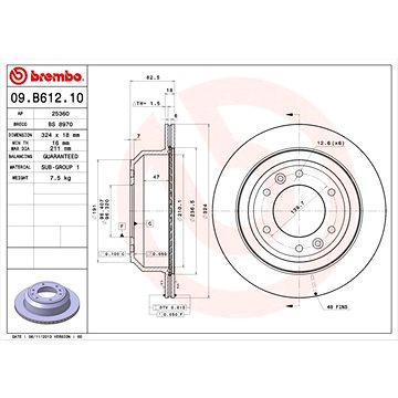 

BREMBO brzdový kotouč 09.B612.10, sada 2 ks