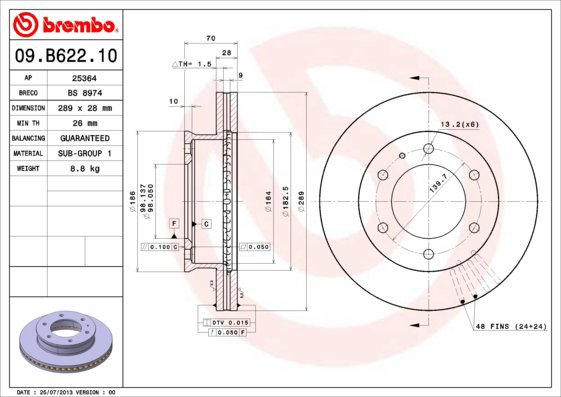 

BREMBO brzdový kotouč 09.B622.10, sada 2 ks