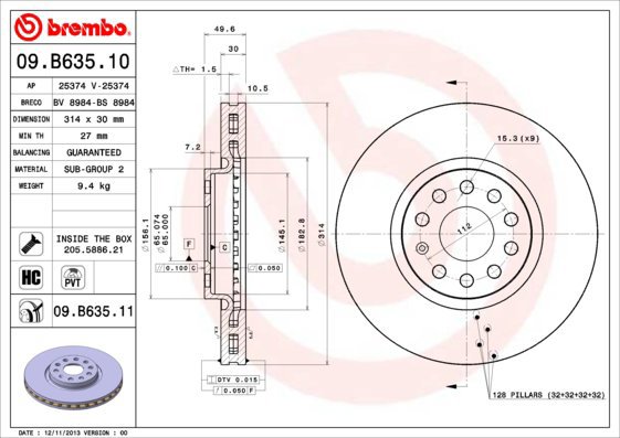 

BREMBO brzdový kotouč 09.B635.11, sada 2 ks