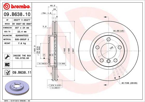 

BREMBO brzdový kotouč 09.B638.11, sada 2 ks