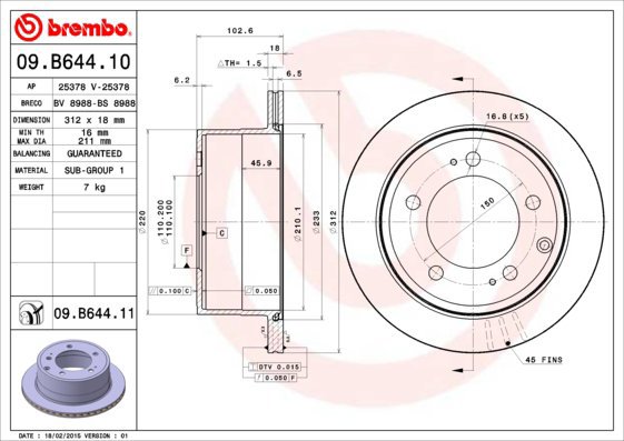 

BREMBO brzdový kotouč 09.B644.11, sada 2 ks