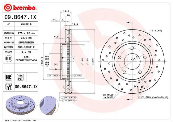 

BREMBO brzdový kotouč 09.B647.1X, sada 2 ks