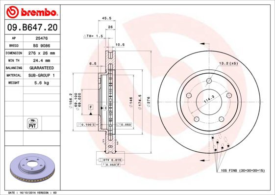 

BREMBO brzdový kotouč 09.B647.21, sada 2 ks
