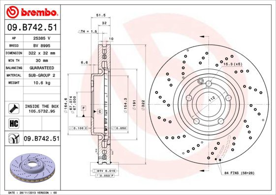

BREMBO brzdový kotouč 09.B742.51, sada 2 ks
