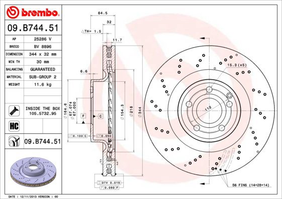 

BREMBO brzdový kotouč 09.B744.51, sada 2 ks
