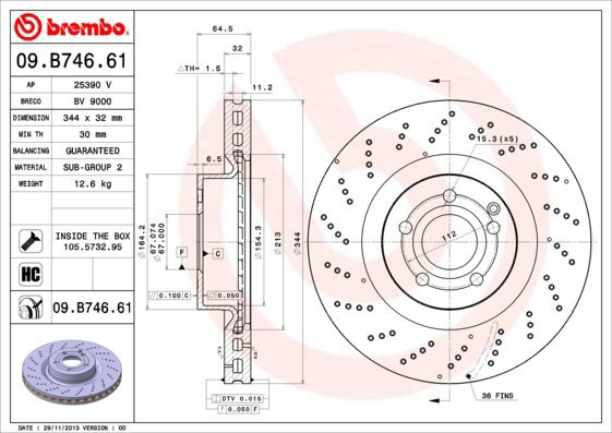 

BREMBO brzdový kotouč 09.B746.61, sada 2 ks
