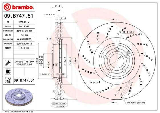 

BREMBO brzdový kotouč 09.B747.51, sada 2 ks