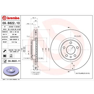 

BREMBO brzdový kotouč 09.B822.11, sada 2 ks