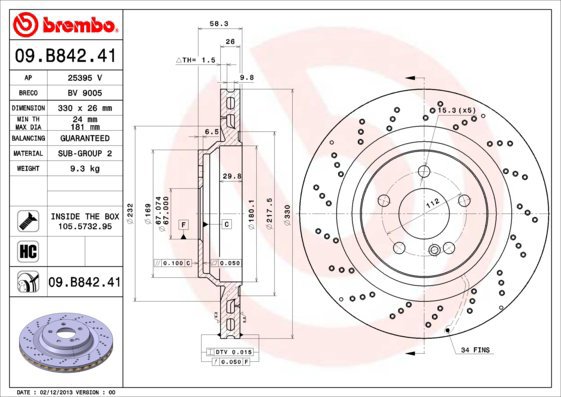 

BREMBO brzdový kotouč 09.B842.41, sada 2 ks