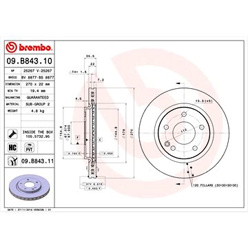 

BREMBO brzdový kotouč 09.B843.11, sada 2 ks