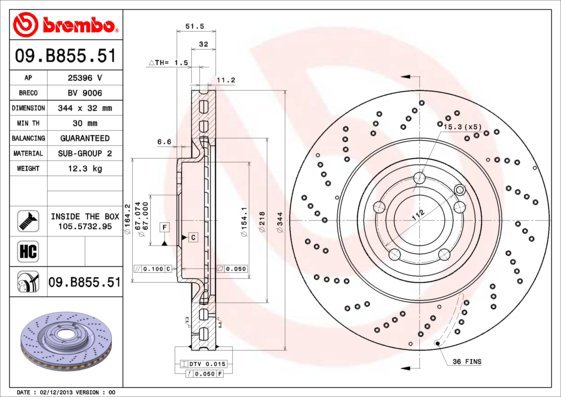 

BREMBO brzdový kotouč 09.B855.51, sada 2 ks